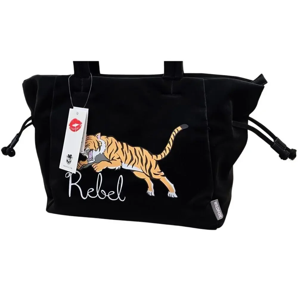 WILDFOX Black Tiger REBEL Large Zipper Tote Biker Travel New with Tag MSRP $98